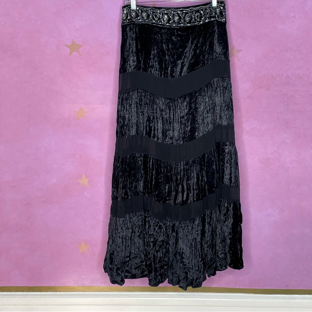 Persaman New York Crushed Velvet Peasant Skirt Black w/ Sequins Size 4 New